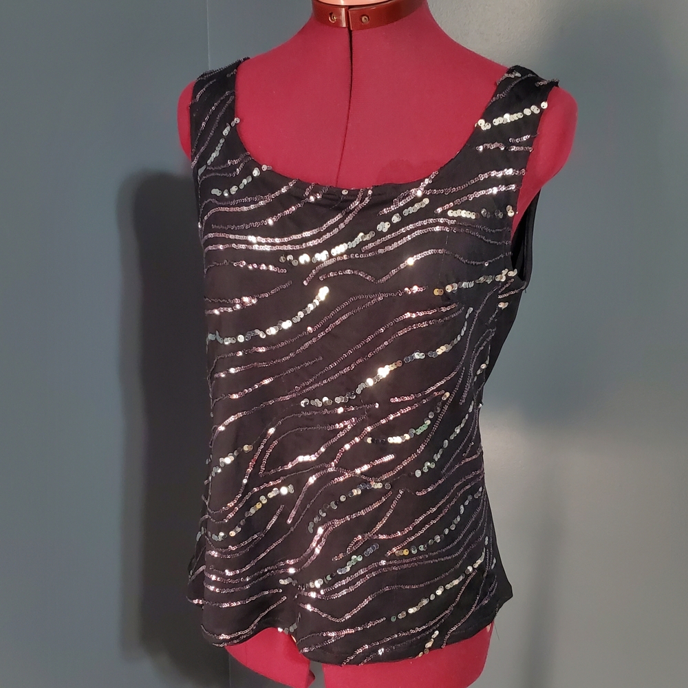 Alex Evenings Glamorous Black Sequin Tank Top Women's Size M